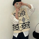 Women Knitted Cardigan Retro Crew Neck Knitted Vest
