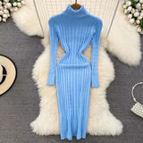 Women Maxi Dress Spring and Autumn Sexy Turtleneck Slim Fit Sheath Dress