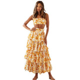 Women Dresses Sling Top Stitching Printing Long Dress Suit (Jkw0408)