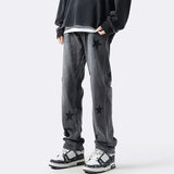 Men Jeans XINGX Printed Jeans Retro Loose Straight-Leg Wide-Leg Pants