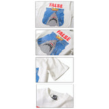 Hip-hop t-shirts: american spring/summer high street style, short-sleeve, unique shark print, loose fit, casual sports t-shirt