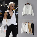 Women Sweater Knitwear V-neck off-Shoulder Loose Pullover Women's Loose Sweater