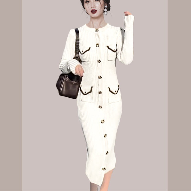 Women Maxi Dress Autumn and Winter Cardigan Long Knitted Dress