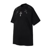 Ch hip-hop t shirts summerch crow neckline sanskrit patch embroidery cross casualpure cotton american heavy weight couple casual