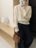 Women Knitted Pullover Autumn and Winter Turtleneck Cable-Knit Pullover Sweater Knitwear
