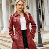 Red Leather Jacket Spring and Autumn Long Sleeve Leather Wind Coat
