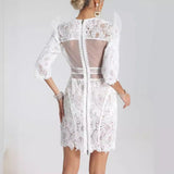 Women's Evening Dress round Neck Hollow Lace Slim-Fit Sheath Dress