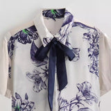 Women Tops Summer Bow Shirt Single-Breasted Top
