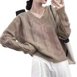 Women Knitted Pullover Autumn Loose V-neck Knitted Sweater