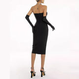 Women Evening Dress Black Strapless Mesh Sexy Sheath Dress