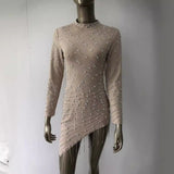 Women Dresses Turtleneck Beaded Dress Sexy Tight Beads Tassels Party Skirt (Ont0408)