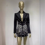 Women Dresses Suit Skirt Party Evening Dress Long Sleeve Sequined Ultra Short Dress (Ont0408)
