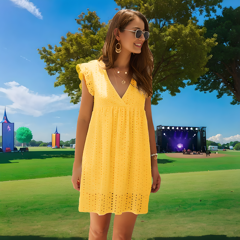 Coachella Dress Women's V-Neck Short Sleeve Lace Dress