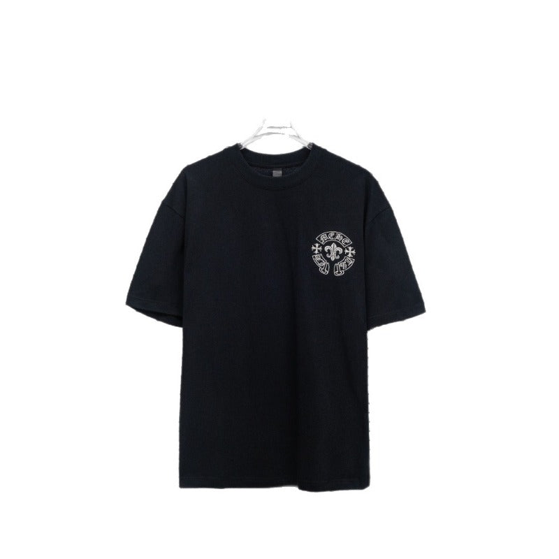 Ch hip-hop t shirts ch correct version summer sanskrit horseshoe cross patch leather label embroider short-sleeved t-shirt couple