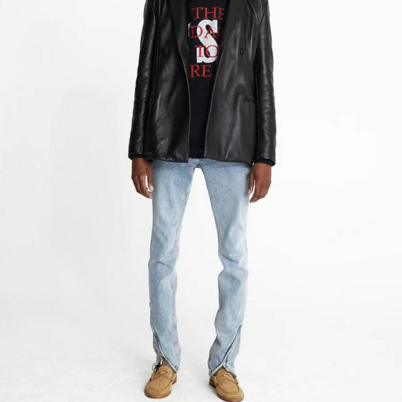 Men Jeans Autumn Zipper Jeans Loose Straight Trousers Casual Pants