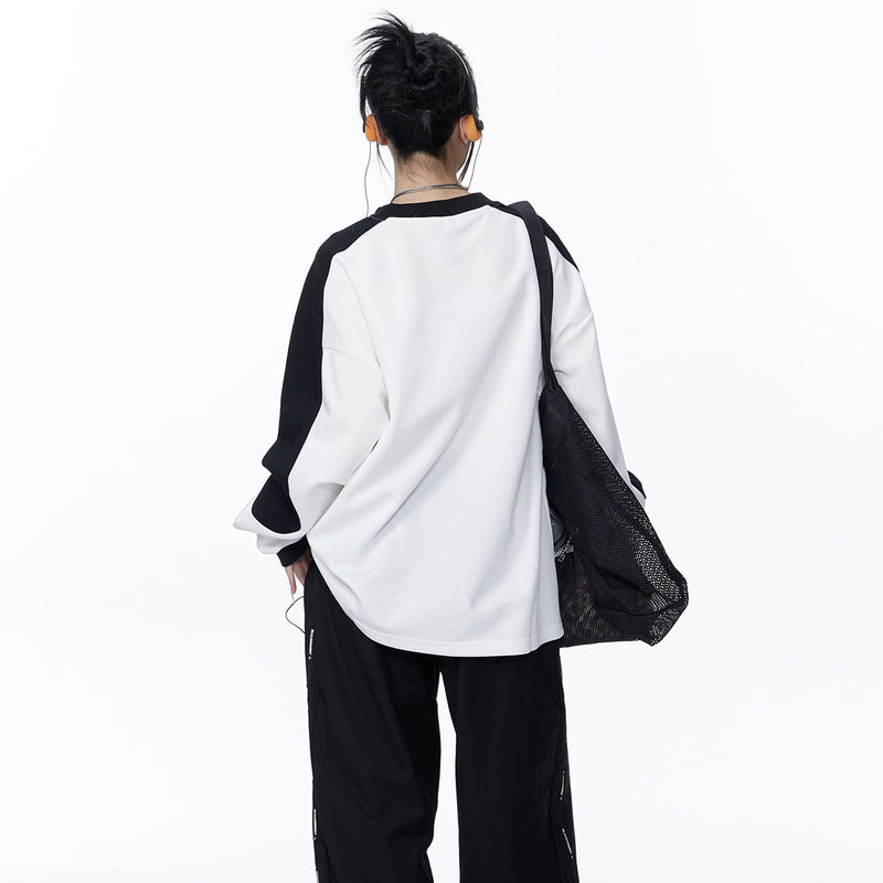 Unisex Hoodie Autumn Simplicity Style Black and White Patchwork Sweater