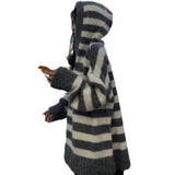 Women Knitwear Autumn and Winter Striped Hooded Sweater Loose Sweater