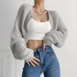 Women Sweater Knitwear Sexy Short Navel Knitted Top High Waist Loose Plush Cardigan Coat