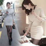 Women Dresses Long Sleeve Narrow Short Skirt Knitted Skirt