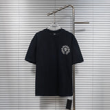 Ch hip-hop t shirts ch correct version summer sanskrit horseshoe cross patch leather label embroider short-sleeved t-shirt couple