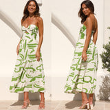 Women Dresses Summer V-neck Backless Print Sexy Suspenders Dress (Jkw0408)