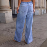 Women's pants - in stock - women's fashion - european & american style - plus size - high waist - drawstring - loose fit - wide leg - slimming - denim trousers - women's