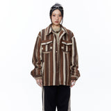 Unisex Jacket Autumn Brushed Striped Coat