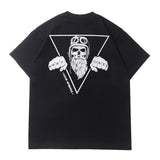 Hip-hop t-shirts: american high street style, short sleeve, biker skull print, oversized crew neck, trendy short sleeve tee