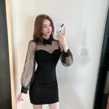 Women Maxi Dress Autumn Mesh Lace Sexy Sheath Dress