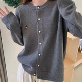 Women Knitted Cardigan Smiling Face Embroidery Crew Neck Sweater Cardigan Knitted Coat
