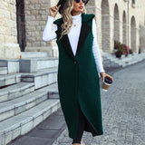 Women Trench Coat Autumn Sleeveless Lengthened Loose Composite Color Matching Plush Casual