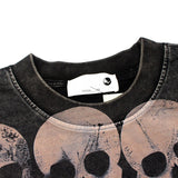 Hip-hop t shirts american high street hip hop street retro washed distressed flame skull printing short-sleeved t-shirt tee