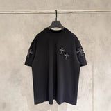 Ch hip-hop t shirts ch short-sleeved front and back embroidered frayed loose casual pure cotton american heavy weight short-sleeved
