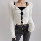 Women Sweater Knitwear Autumn Leisure Sexy Short Plush Square Collar Sweater Sweater