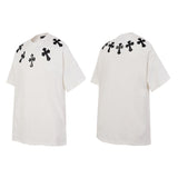 Ch hip-hop t shirts summerch crow neckline sanskrit patch embroidery cross casualpure cotton american heavy weight couple casual