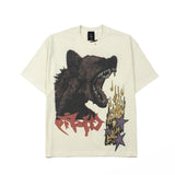 Hip-hop t shirts american high street half sleeve trendy roaring wolf printing distressed washed retro short sleeve t-shirt tee