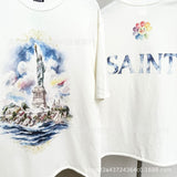 saint m t shirts s.m oil painting statue of liberty crew neck pullover short sleeve top