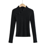 Women Sweater Knitwear Mandarin Collar Knitwear Spring Sexy Long Sleeve T-shirt