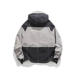 Unisex Jacket Retro Style Colorblock Hood Jacket Coat Loose Shell Jacket