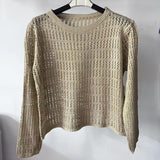 Women Knitted Pullover Cutout Blouse Hollow Sweater