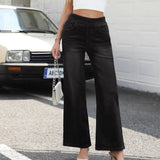 Women pants cross-border plus size denim loose pants women's high waistslimming look multi-flap pocket pantsstraight-legloose cat whiskers casual pants
