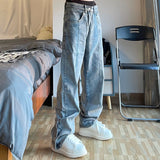 Men Jeans Embroidered Breasted Casual Trousers Loose Hip Hop Jeans