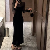 Women Dresses Autumn and Winter Mesh Long Sleeve Fishtail Dress