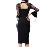 Women Maxi Dress Autumn Sexy Lace Flare Sleeve Dress