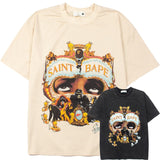 Hip-hop t shirts american high street half sleeve gorilla face printing washed distressed retroloose short sleeve t-shirt