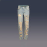 MIJKO Men's Vintage Pants MIJKO Ripped Washed Men's and Women's Straight Old Slim-Fit Jeans