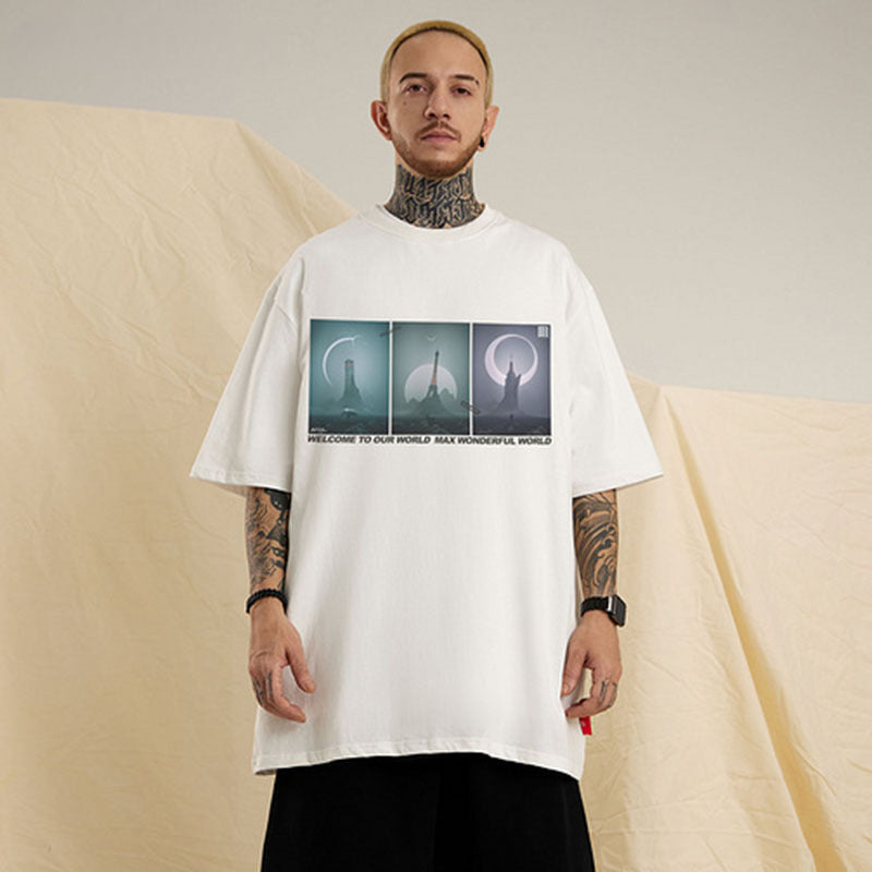 Men T Shirt Hip Hop Print round Neck Short Sleeve T-shirt