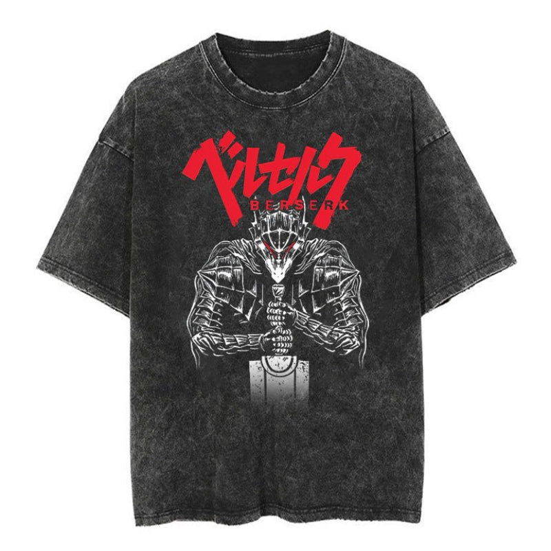 Cotton washed summer retro print T-shirt hip hop men's and women's short sleeves