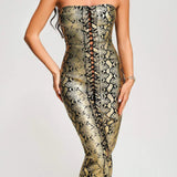Women Evening Dress Python Print Long Dress Bandage Sexy Slit Dress