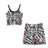 Women Dresses Summer Mesh Printed Camisole Mesh Skirt Suit (Xds0414)